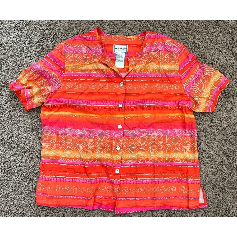 Vintage Napa Valley Grannycore Bright Floral Button Down Shirt Rayon Size M